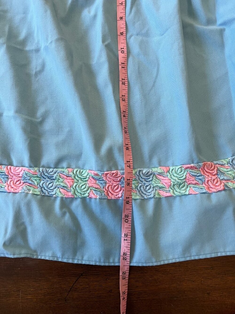 Vintage Handmade Tie Back Half Apron Blue Floral 22" Length Retro 70s 60s - Picture 7 of 7